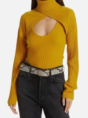 Naadam Women's Gold Cashmere 2-Piece Tank & Turtleneck Sweater Set Size XS